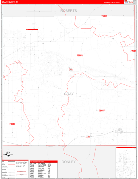 Gray County, TX Wall Map Red Line Style