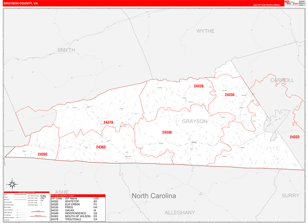 Grayson County Digital Map Red Line Style