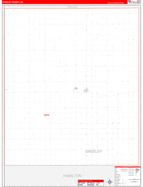 Greeley County, KS Zip Code Wall Map