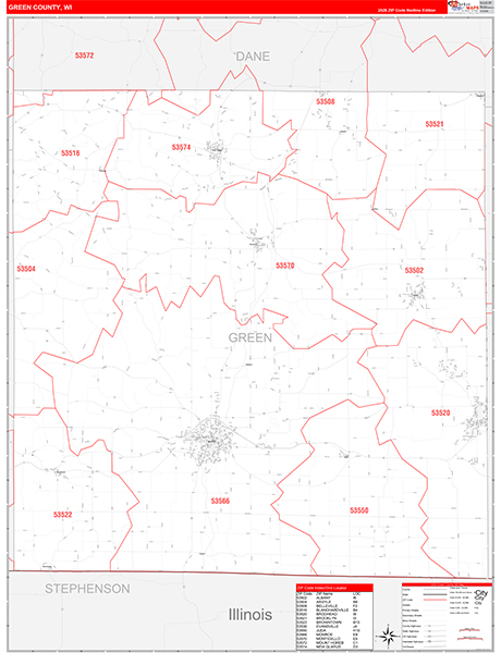 Green County, WI Carrier Route Wall Map