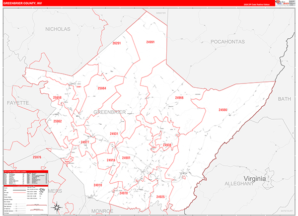 Greenbrier County, WV Zip Code Map