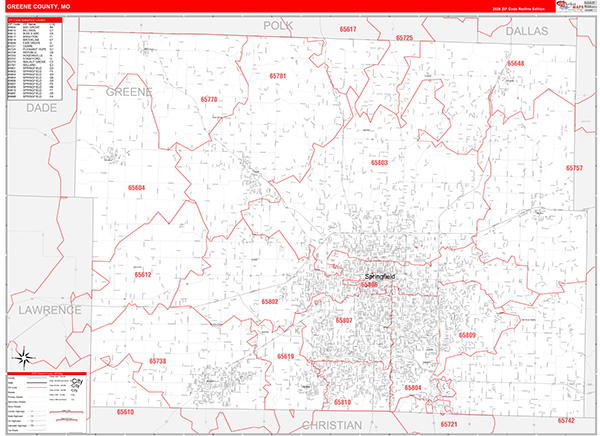 Greene County, MO Map Red Line Style