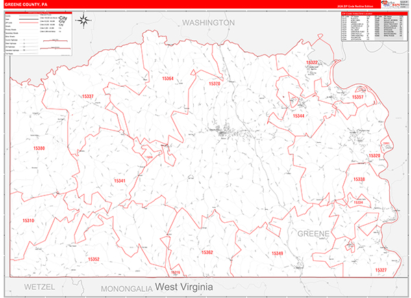 Greene County, PA Wall Map Red Line Style