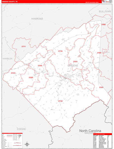 Greene County, TN Zip Code Map