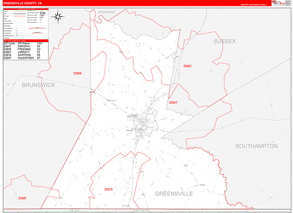 Greensville County, VA Zip Code Map