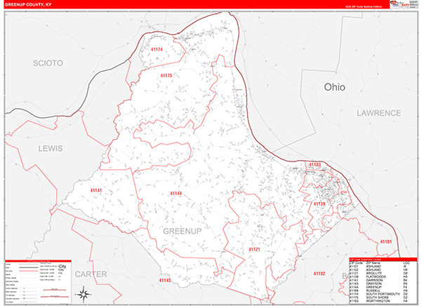 Greenup County, KY Zip Code Map
