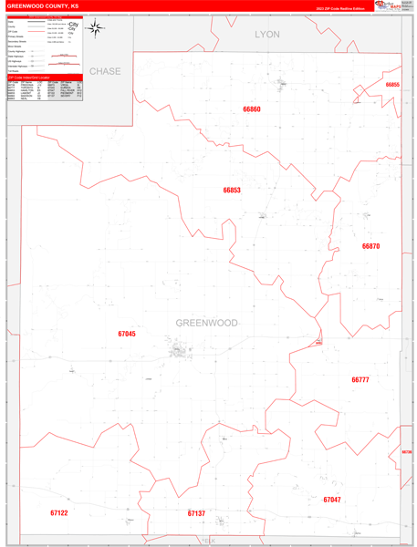 Greenwood County Wall Map Red Line Style