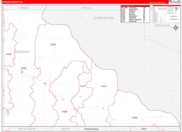 Gregory County, SD Zip Code Map