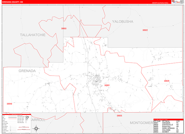 Grenada County, MS Zip Code Map
