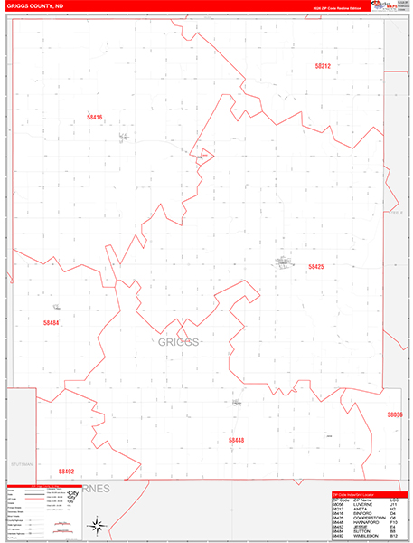 Griggs County, ND Wall Map Red Line Style