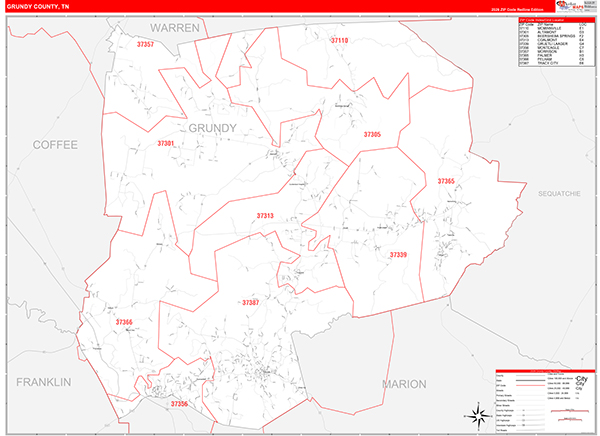 Grundy County, TN Zip Code Map