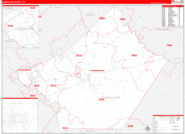 Guadalupe County Digital Map Red Line Style