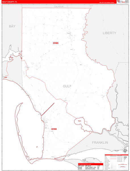 Gulf County Wall Map Red Line Style