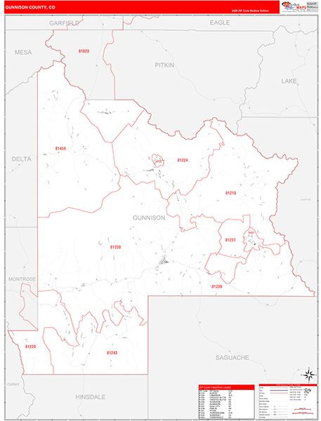 Gunnison County, CO Zip Code Map