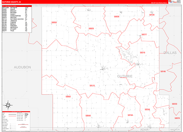 Guthrie County, IA Carrier Route Wall Map