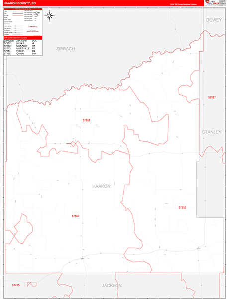 Haakon County, SD Carrier Route Wall Map