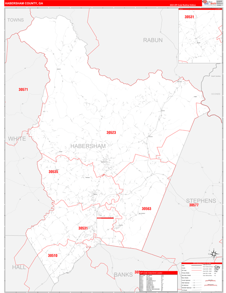 Habersham County Digital Map Red Line Style