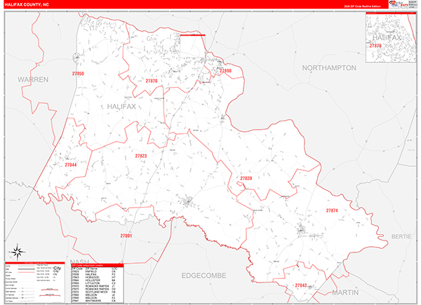 Halifax County, NC Zip Code Wall Map