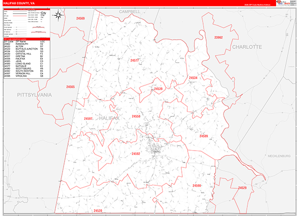 Halifax County, VA Zip Code Map