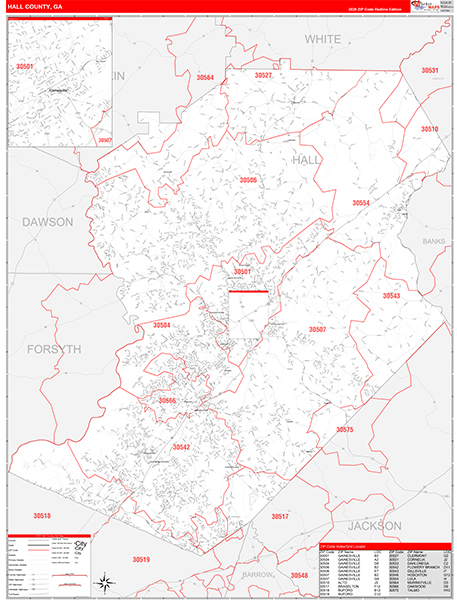 Hall County, GA Zip Code Wall Map