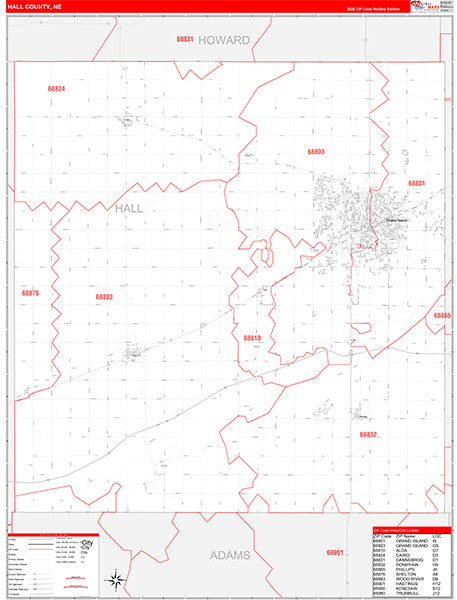 Hall County, NE Zip Code Map