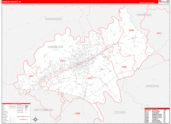Hamblen County, TN Zip Code Map