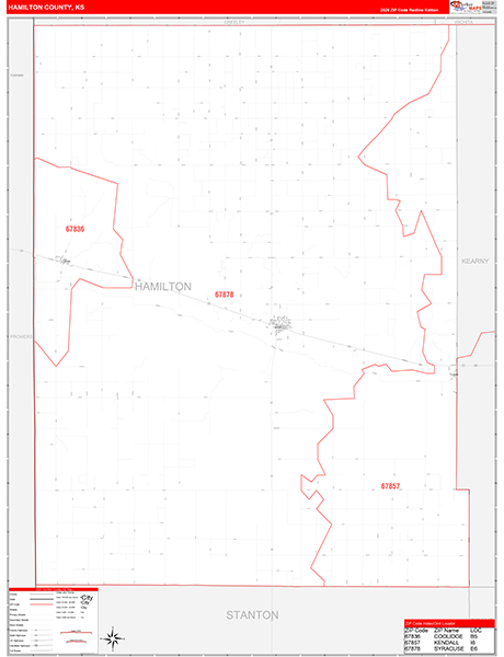 Hamilton County, KS Zip Code Wall Map