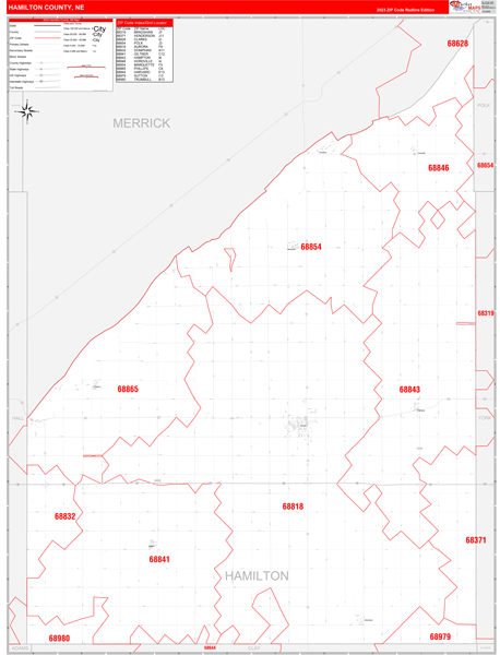 Hamilton County Wall Map Red Line Style