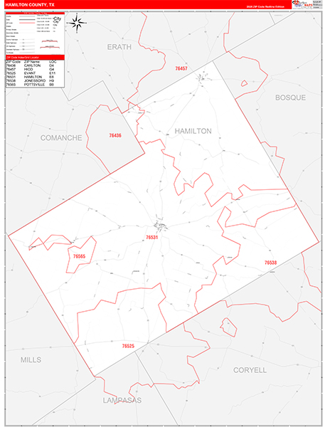 Hamilton County, TX Zip Code Map
