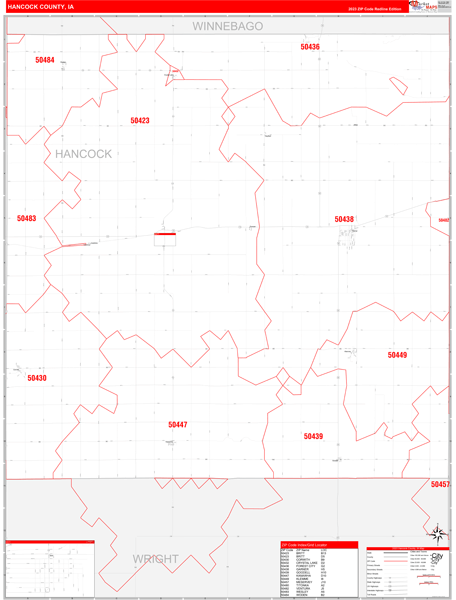 Hancock County Wall Map Red Line Style