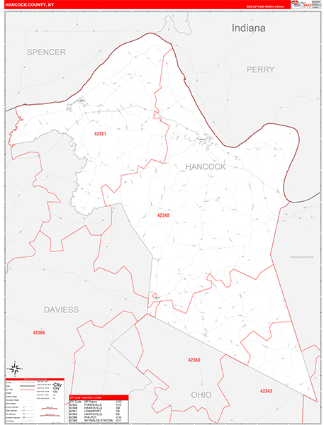 Hancock County, KY Zip Code Wall Map