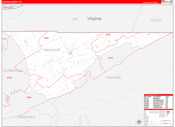 Hancock County, TN Zip Code Map