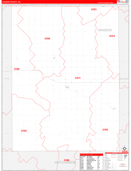 Hanson County Digital Map Red Line Style