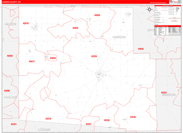 Hardin County Digital Map Red Line Style