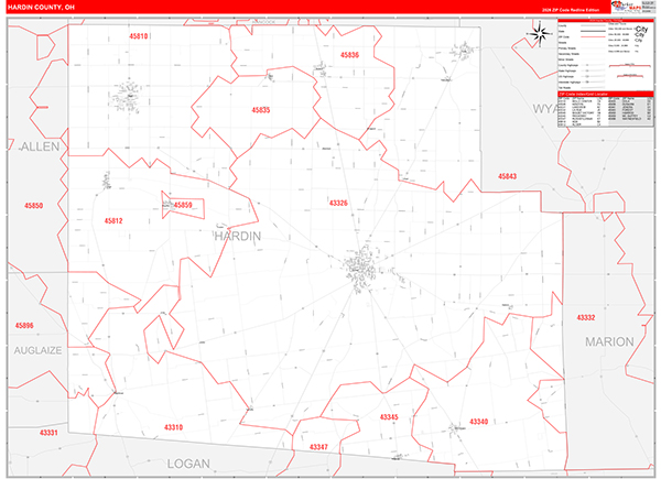Hardin County, OH Zip Code Map