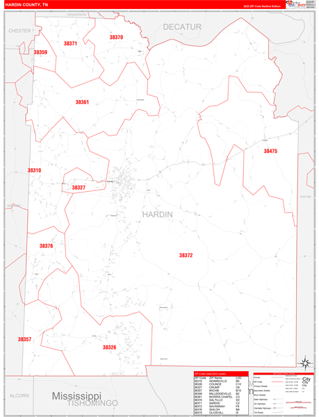 Hardin County Digital Map Red Line Style