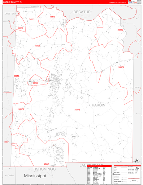 Hardin County, TN Zip Code Map