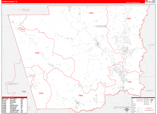 Hardin County, TX Zip Code Map