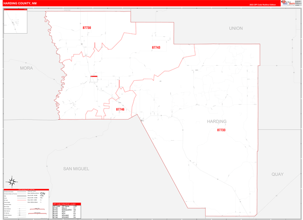 Harding County Digital Map Red Line Style