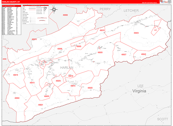 Harlan County, KY Zip Code Map