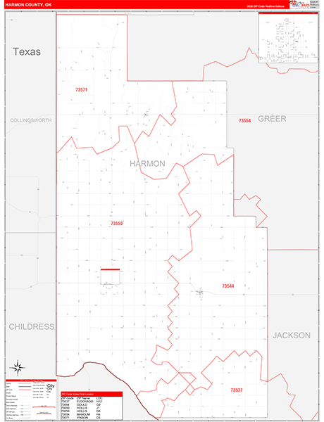 Harmon County, OK Carrier Route Wall Map