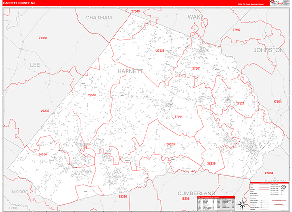 Harnett County, NC Zip Code Wall Map