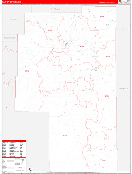 Harney County, OR Zip Code Wall Map