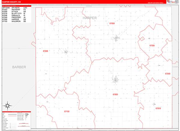 Harper County, KS Zip Code Wall Map