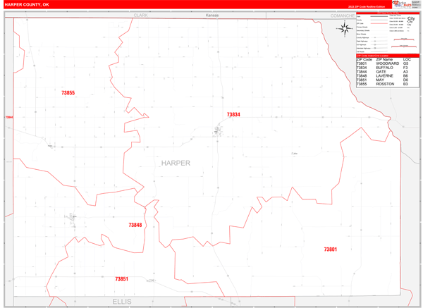 Harper County Wall Map Red Line Style