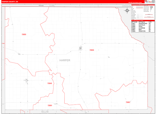 Harper County, OK Carrier Route Wall Map