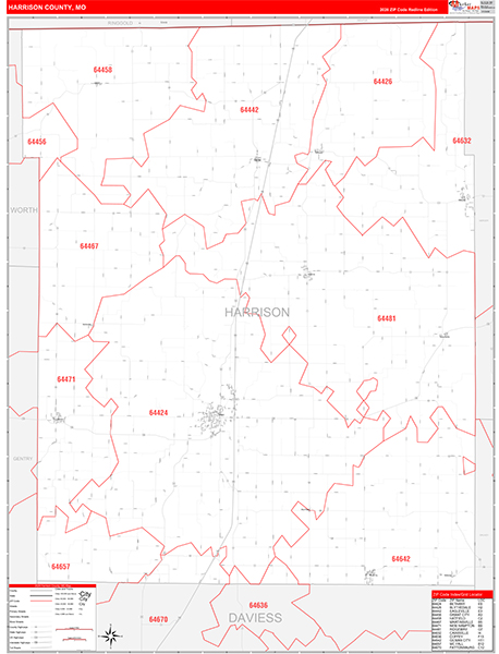 Harrison County, MO Zip Code Wall Map