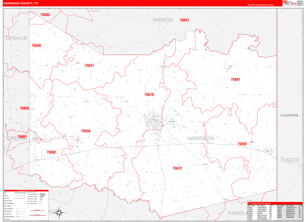 Harrison County Digital Map Red Line Style