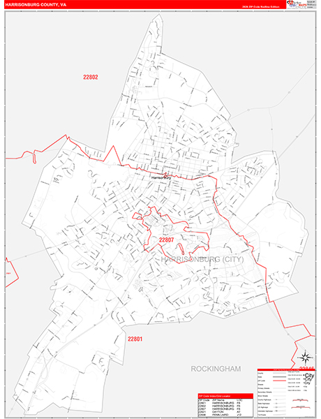 Harrisonburg County, VA Zip Code Map