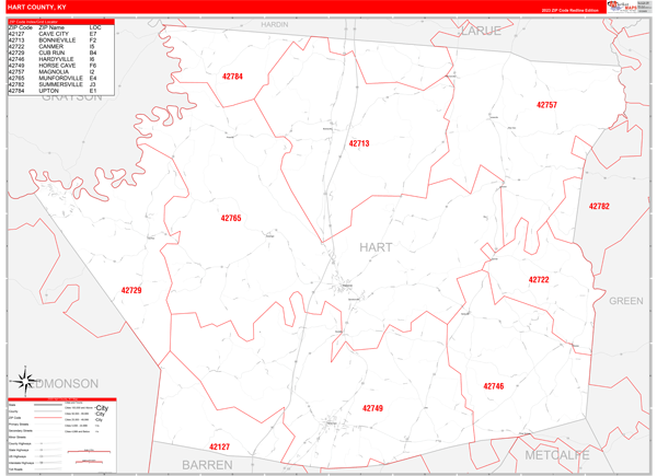 Hart County, KY Zip Code Wall Map